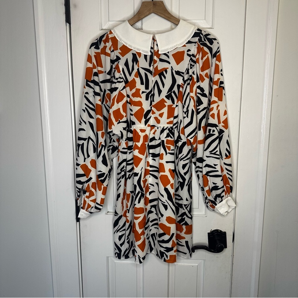 French Connection Vibrant Orange‎ and Black Long Sleeve Dress 6 - Picture 3 of 9